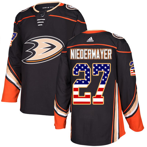 Adidas Ducks #27 Scott Niedermayer Black Home Authentic USA Flag Stitched NHL Jersey - Click Image to Close